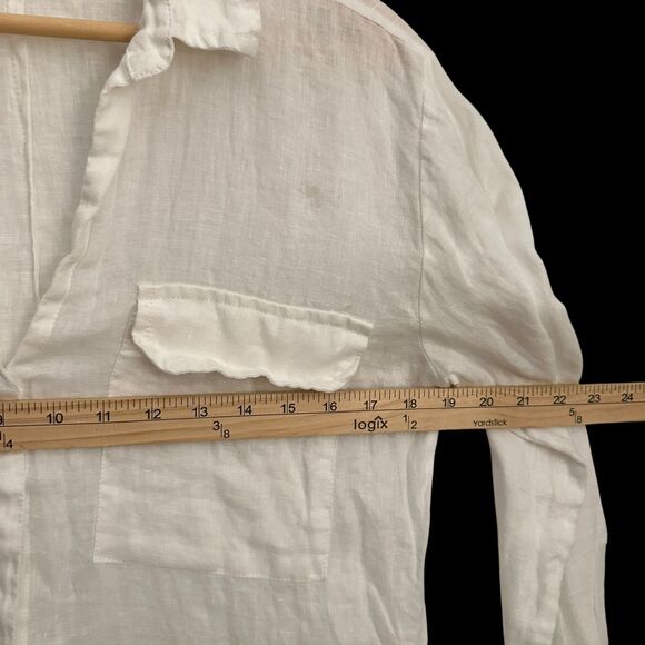 Mikoh White Linen Lightweight Button Up Long Sleeve Shorts Jumpsuit Size S FLAW - Picture 6 of 8